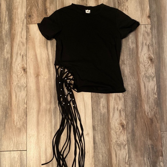 Ladies black top with rhinestones and fringes. Black - Picture 4 of 5
